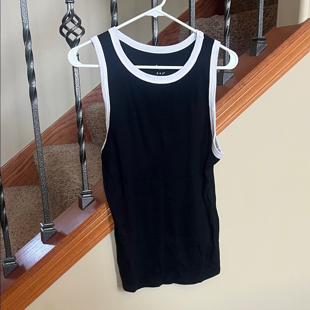 a new day Black Tank Top with White Trim
